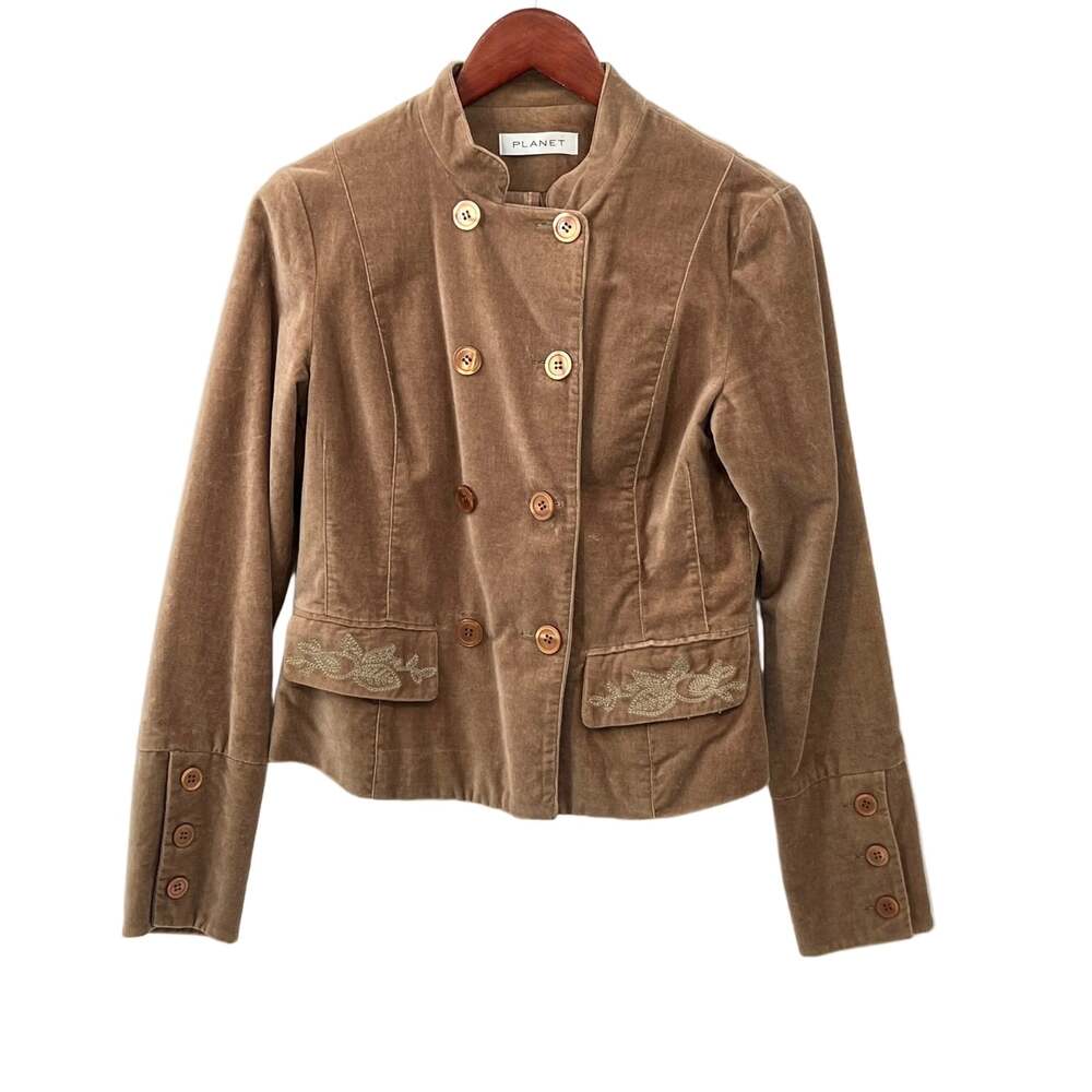 Planet Velour Embroidered Fitted Blazer Jacket